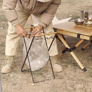【READY STOCK】Camping Foldable Garbage Bin Trash Bag Holder Portable Wood Steel Outdoor Campervan Rak Sampah Lipat