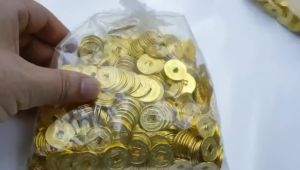 发财树工艺品配件铜钱合金铜钱2.0cm金色招宝龙凤铜钱乔迁装饰金色铜钱招财进宝春节用品挂件喜庆装饰配件 Gold Coin Ingot Decoration Metal Lucky Feng Shui Supplies