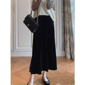 High Waist Velvet Asymmetrical Mid-Length Fish Tail Skirt for Women Autumn Winter New Style Slimming A-Line Commute Korean Style