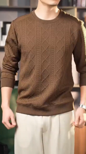 Men Long-Sleeved Sweater New Style Knitted Sweater Suitable for Autumn Winter Long-Sleeved Top Round Neck Fashionable Knitted