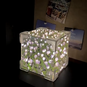 DIY Tulip Night Light Magic Cube Mirror Flower Sea LED Table Lamp Decorative Craft Gifts for Birthday Holiday Bedroom Livingroom Romantic Dual Modes Handmade Gift Charm New Year Edition