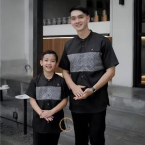 Baju Koko Couple Ayah dan Anak Laki-laki TOYOBO Motif Batik anyaman Kautsar Koko Pria Dewasa Lengan Panjang Kemeja koko anak dan Koko dewasa/Koko couple terbaru