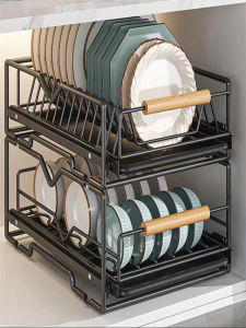 Kitchen Drawer Style Drain Rack Double Layer Plate Bowl Draining Shelf Single Layer Sink Undermount Cabinet Partition Basket