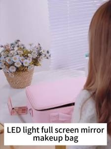 Hộp Đựng Đồ Trang Điểm Du Lịch Có Gương Soi Đèn LED 3 Chế Độ Màu Sắc Chất Liệu Da PU Kiểu Dáng Thời Trang Có Khóa Kéo Tích Hợp Đèn Chiếu Sáng
