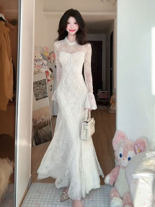CHANGTONG | Elegant Lace Waist-Cinching Maxi Dress