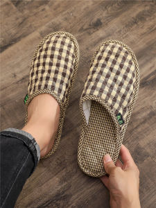 รองเท้าแตะผ้าพื้นไม้ด้านในบ้านสำหรับฤดูใบไม้ผลิและฤดูใบไม้ร่วง รองเท้าแตะผ้าพื้นยางนุ่มสำหรับทั้งชายและหญิง รองเท้าแตะแบบสวมสำหรับทุกฤดูกาล