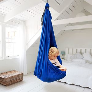 Childrens Hammock Indoor and Outdoor Swing Hammock100x280cm Polyester Solid Color Elastic Childrens Sensory Air Yoga Hammock