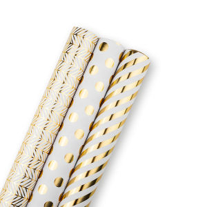 3 Rolls 17in x 9.8ft per roll Christma wrapping paperBirthday Gift paperWhite Gold Foil Design suit for WeddingParties deco