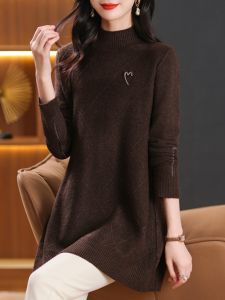 Western Style plus Size Wool Knitwear Sweater Womens Autumn and Winter Half Turtleneck Bottoming Shirt Mid Length Long Length Hip-Covering Tops