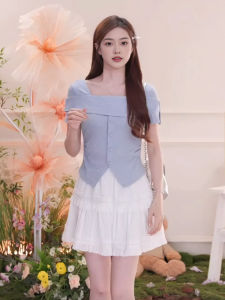 plus Size Womens T-Shirt Square Neck Short Sleeve Asymmetric Design Summer Cool Feeling Regular Fit Korean Style Top