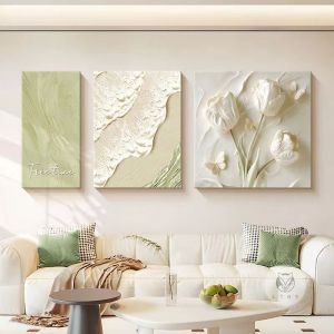Creamy Elegant High-Quality Atmospheric Triple Panel Decorative Paintings