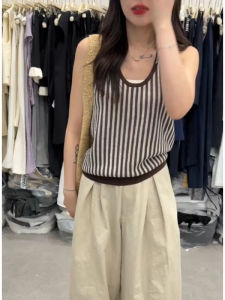 YUEZHONGWEI | Color Block V Neck Knitted Strapless Vest Women Summer Outerwear Slim Fit Sleeveless Backless Top Casual Style Commute Fashion