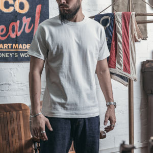 Rugged Bronson Retro American Style Short Sleeve T-Shirt Woven Heavyweight Cylinder Base Shirt Pure Color Youth Casual Wear