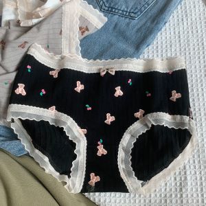 3-Pack Bear Cherry Cartoon Pure Cotton Underwear Girls Antibacterial Mid-Waist Cute Sweet All Cotton Crotch Student Girl