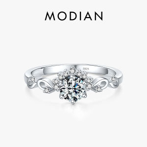 MODIAN Đính Đá Zircon Lấp Lánh Nhẫn Vương Miện Bạc 925 Twining Cưới Nhẫn Đính Hôn Nữ Cổ Điển Tuyên Bố Món Quà Trang Sức