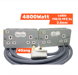 HEAVY EXTENSION METAL SOCKET 4WAY 13A HEAVY DUTY 110/193 X 3C cable COPPER WIRE MAX 4800WAAT 56576564