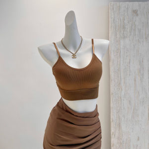 Y2852 Beauty Back Underwear with Chest Pad U Collar Outwear Inner Wear Base Bra Tube Top One-Piece Camisole for Women