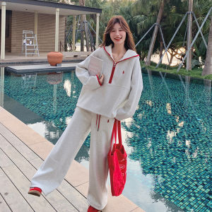 Fashionable Soft Cozy Womens Set Long Sleeve Hoodie High Waist Drapey Pants Two Piece Suite Autumn New Arrival Casual Style