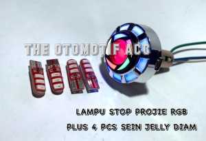 PROMO PAKET Lampu Stop Rem Belakang Projie LED Rainbow Model Bulat + 4 PCS Lampu Sen Jelly Non Flash / Diam Universal - TOA