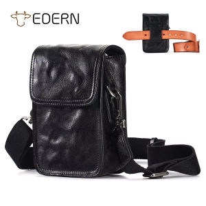 EDERN New Vegetable Tanned Leather Shoulder Bag for Men Retro Casual Messenger Bag Multi-functional Waist Pack Genuine Leather Mens Sling Bag