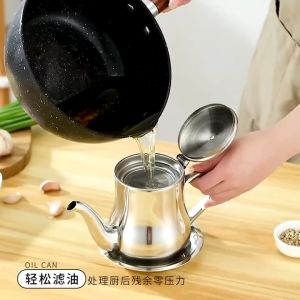 24 / 32 / 48 / 70oz Stainless Steel Oil Filter Pot Oil Dispenser Oil Container Bekas Minyak With Penapis Minyak Masak