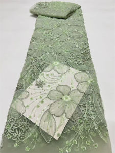 2026 Nigerian Tulle Lace Fabric with Sequins and Beads Nigerian Embroidery Guipure Net Cloth Prom Dresses High Quality