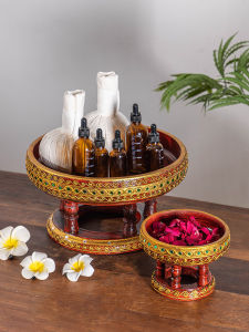 High Foot Solid Wood Fruit Plate Thai Fruit Plate For Home Living Room Coffee Table Plate Refreshments New Year Dried Fruit Tray Buddha Worship Tray