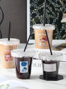 Plastic Coffee Milk Tea Cup Disposable Cold Drink Cup with Lid for Food Grade Beverages Coconut Latte Ice Powder Cold Snacks