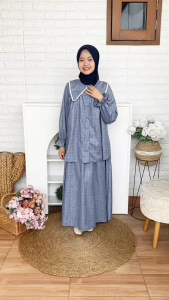 Setelan Anak Perempuan One Set Blouse Rok Panjang Bahan Linen Prottan Modis & Adem Cutetrik Remaja
