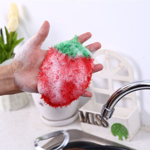 New Strawberry Acrylic Hand Knitted Dishcloth Oil Free Foam Scrubber Kitchen Cleaning Tool Durable Non Slip Dishwashing Cloth