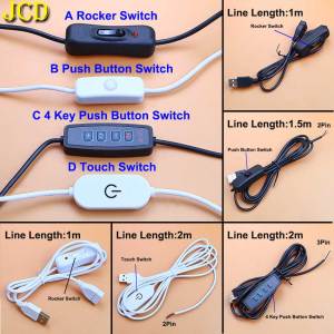 5V Switch Power Supply Wire USB Male to 2/3 Core Connection Extension Cable Dimmer Touch Button ON OFF For LED Strip Light Bulb