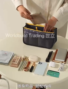 BB007 Double Zipper Bag In Bag Sundries Miscellaneous Items Classification Multi--layer Grid Net Storage Bag Organizer