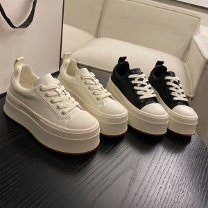 Retro Trendy Versatile Casual Bread Shoe Thick Bottom Heightening White Sneakers Fashionable Cross Buckle Stitching Leisure Shoes