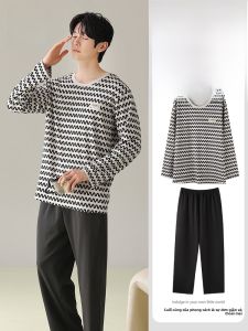 MiiOW | Bộ đồ ngủ dài tay cotton thoáng khí thường ngày cho nam MiiOW Cat Man Bộ đồ mặc nhà kẻ sọc thoải mái thoáng khí mùa thu
