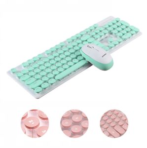N520 2.4GHz Wireless Keyboard and Mouse Combo Cute Lovely Round Key Full-Size Mechanical Feel Smart Power-Saving