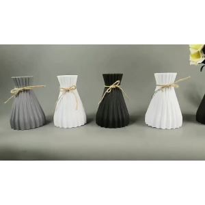 Bình hoa lọ hoa nhựa dáng Origami thắt lưng giả gốm decor phong cách bắc âu họa tiết sọc đơn giản hiện đại sẵn dây gai