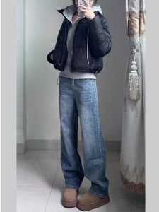 Quần Jeans Ống Rộng Cạp Cao Ôm Dáng Cho Nữ Cao Cấp Mùa Xuân Thu Đông 2024 Quần Jeans Denim Dài Ôm Dáng Thẳng Quần Jeans Denim Ôm Dáng