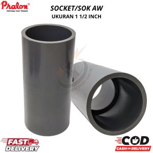 Sambungan Pipa Lurus PVC / Socket 1½"inchi AW(MEREK PRALON)BAHAN PVC TEBAL SEPERTI RUCIKA SOCKET SOK