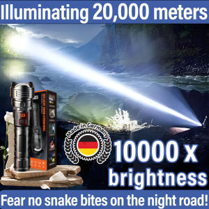 Illuminating 20000 meters Portable Flashlight 10000 x brightness Rechargeable flashlights Five lighting modes Torchlight super bright Outdoor searchlight Lampu suluh zoom 便携式手电筒 强光 led 远射 可充电