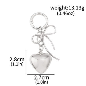 Y2K Silver Color Metal Keychain Simple Bowknot Heart Keyring Car Key Holder Backpack Pendant Bag Hanging Decoration