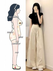 plus Size Womens Black T-Shirt High Waist Wide Leg Pants Korean Style Anti-Aging Good Looking Two-Piece Set Summer Fashion