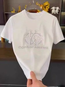 Summer Fashionable Pure Cotton Short Sleeve T-Shirt Casual Luxury Rhinestone Mens Half Sleeve Trendy Brand Top Breathable