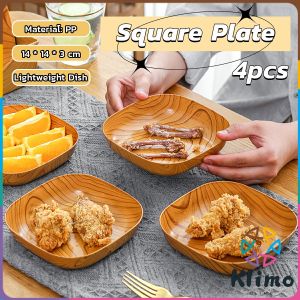 KLIMO 4pcs Plate Set Kitchenware Plastic Wooden Design Square Snack Tableware Kitchen Supplies