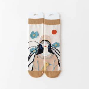 Korean Style Mid-Calf AB Version Womens Socks Cartoon Illustration Girls Trendy Cotton Socks for Students Spring Summer