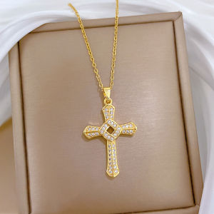 Luxurious Rotating Cross Titanium Steel Necklace for Women Elegant Minimalist Choker Chain Versatile Jewelry Accessory
