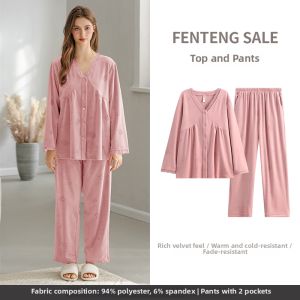 FENTENG | Warm Anti-Static Ladies Pajama Set Coral Fleece