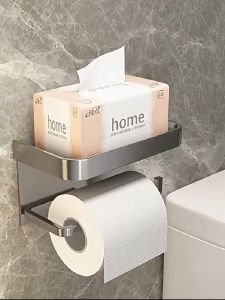 Tempat Kertas Toilet Dengan Rak Aluminium Tissue Roll Holder Dengan Rak Penyimpanan Handphone Untuk Kamar Mandi Modern