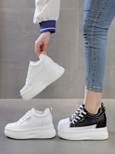 Elevated Casual Womens Shoes Breathable Genuine Leather Sneakers Thick Heel Spring Fashion Hollow out Cross Strap Roman Style