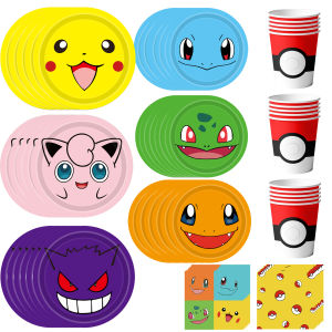 Potdemiel | 120 Pcs Pokemon Birthday Party Tableware-Pokemon Plates Napkins Cups Etc Pokemon Birthday Decorations for Pokemon Party Supplies