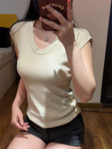 HUOLISI | Slim Fit U-Neck Knit Short Sleeve T-Shirt